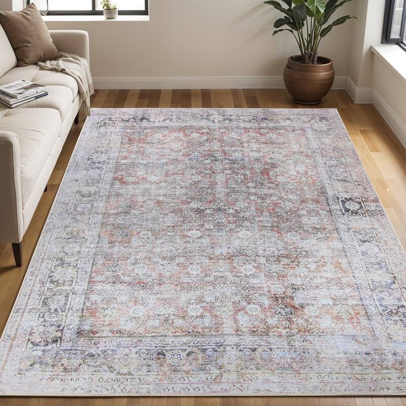 Superior Lottie Distressed Geometric Farmhouse Indoor Area Rug