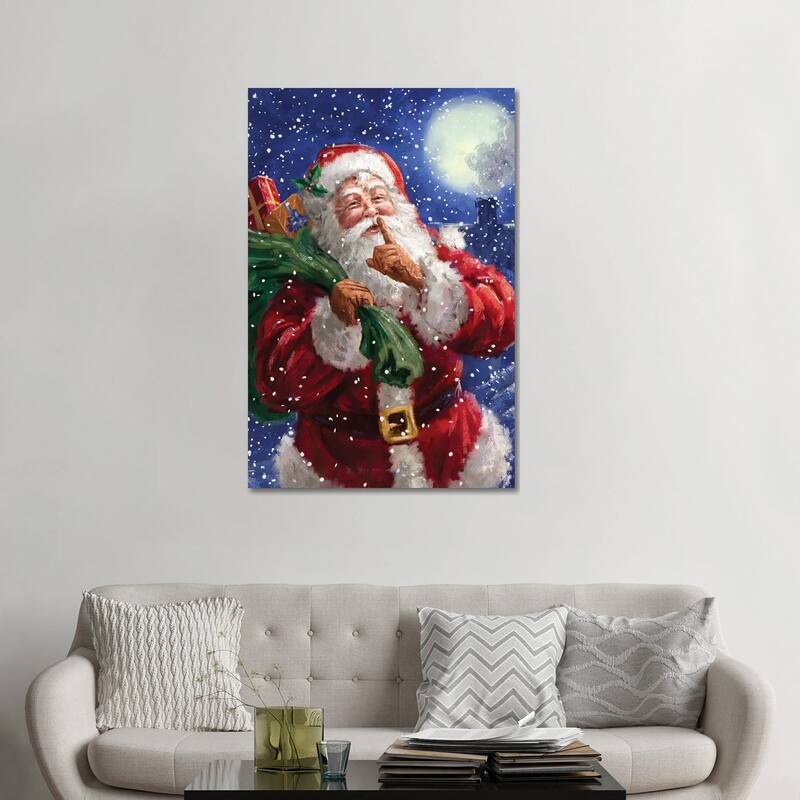 iCanvas "Santa on Blue with moon" by Marcello Corti Canvas Print - 48x32x1.5