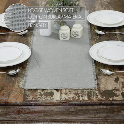 Burlap Dove Grey Runner Fringed