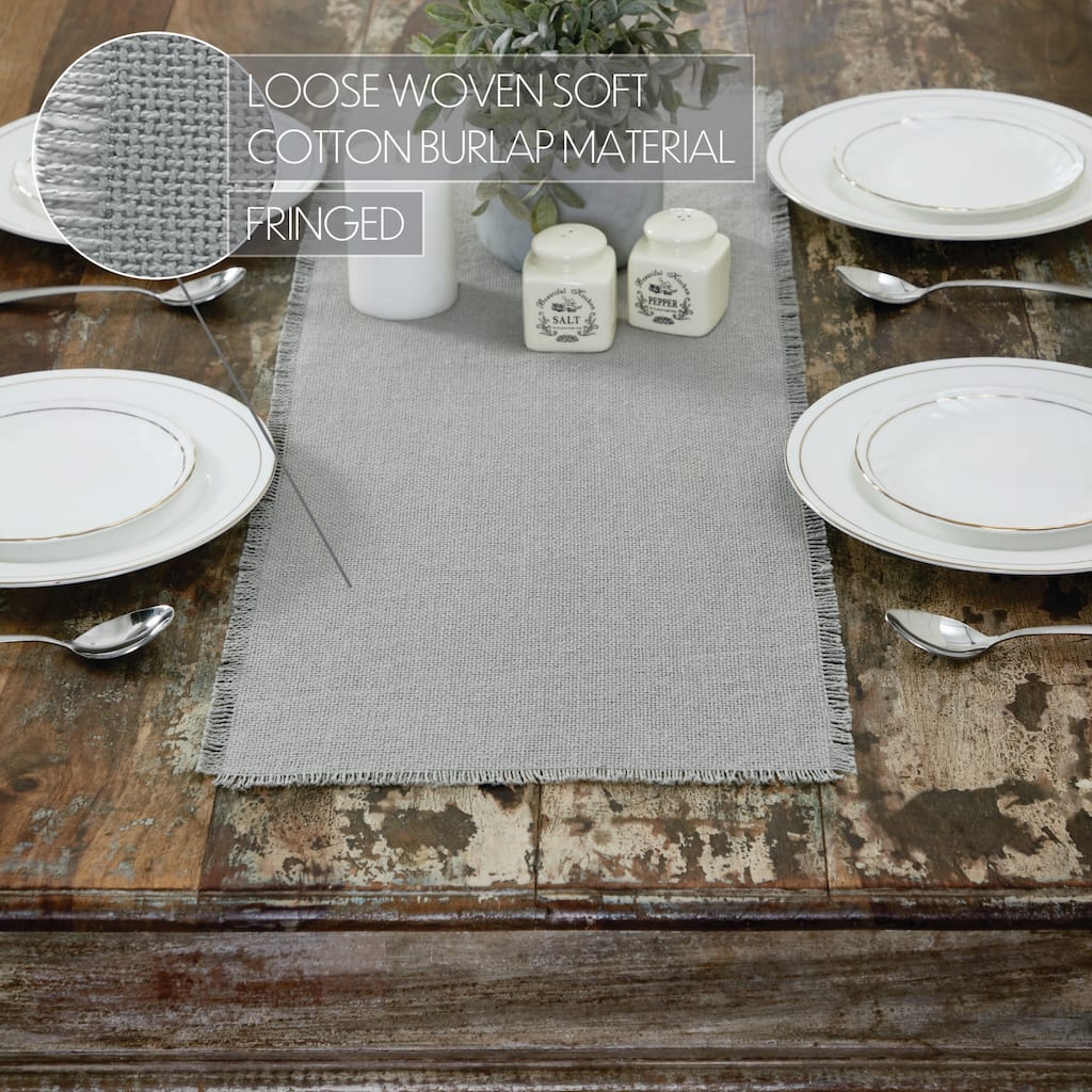 Burlap Dove Grey Runner Fringed