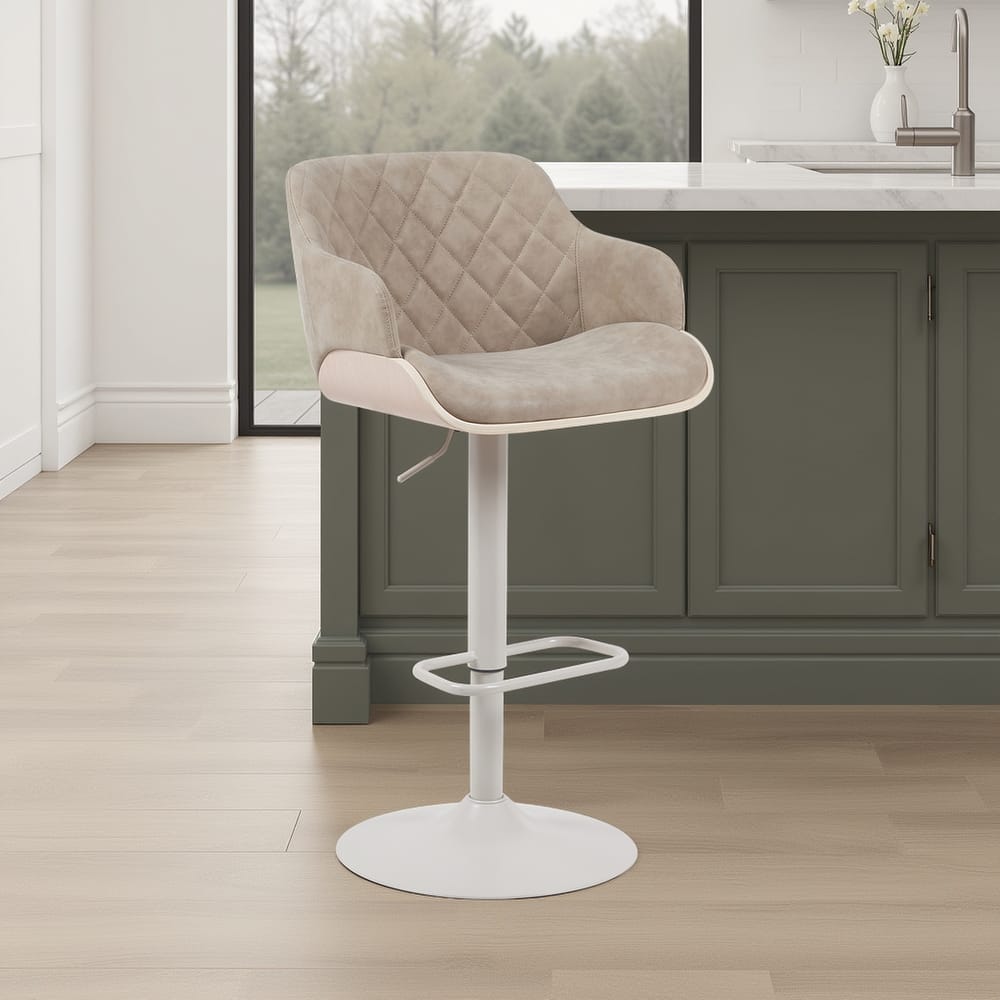 Toby Modern Adjustable Bar Stool, Upholstered Swivel Counter Height Chair with Metal Base