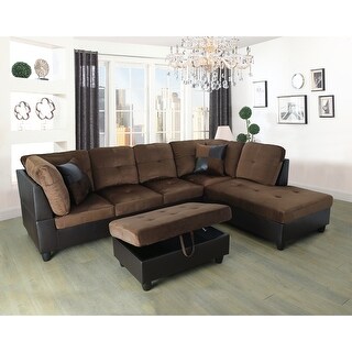 Cocoa　0603 3-Pieces Sectional Sofa Set,Right Facing,Chocolate Microfiber(107B