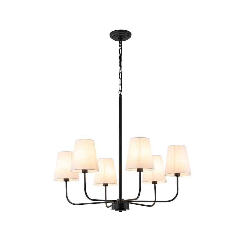 6-Light Metal Chandelier with White Linen Shades