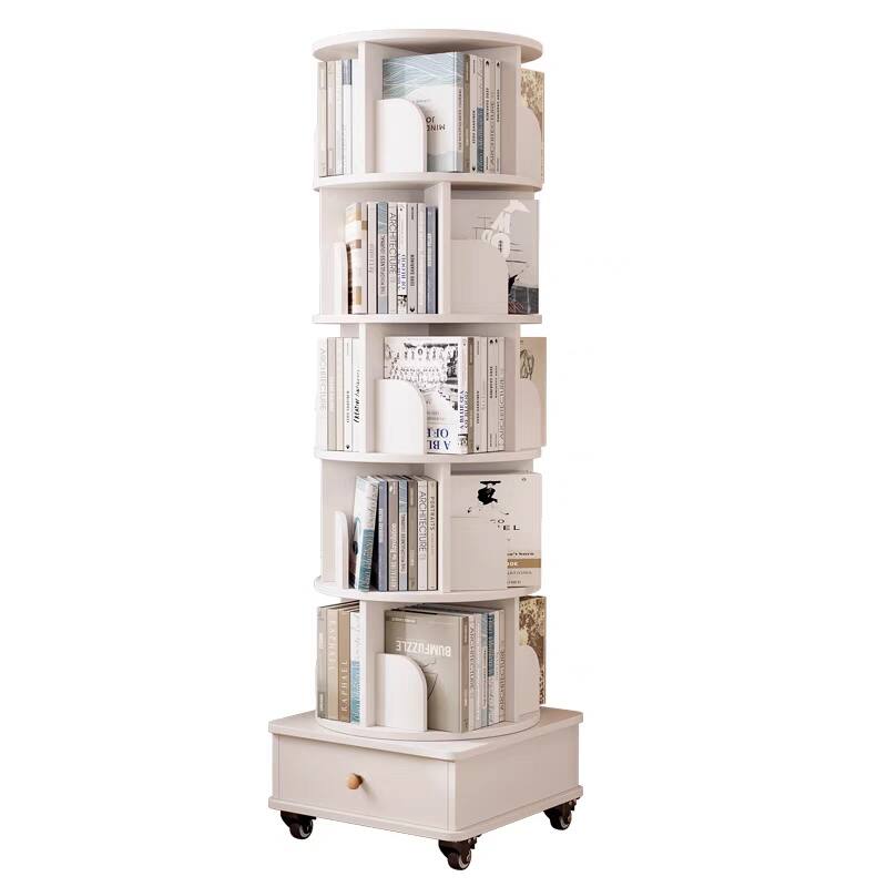 Rotating Bookshelf With Drawer, 360 Display 6 Tier Corner Bookshelf For Small Space, Floor Standing Bookcase Storage Rack