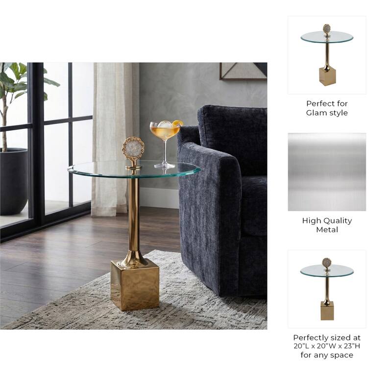 Accent Side Table with Glass Top and Sculptural Base - 23" - 23.0"