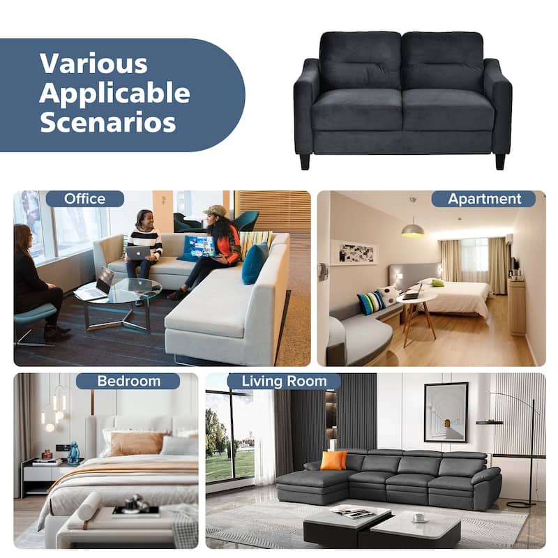 54" Black Double Couch Comfortable Sectional Couches and Sofas for Living Room