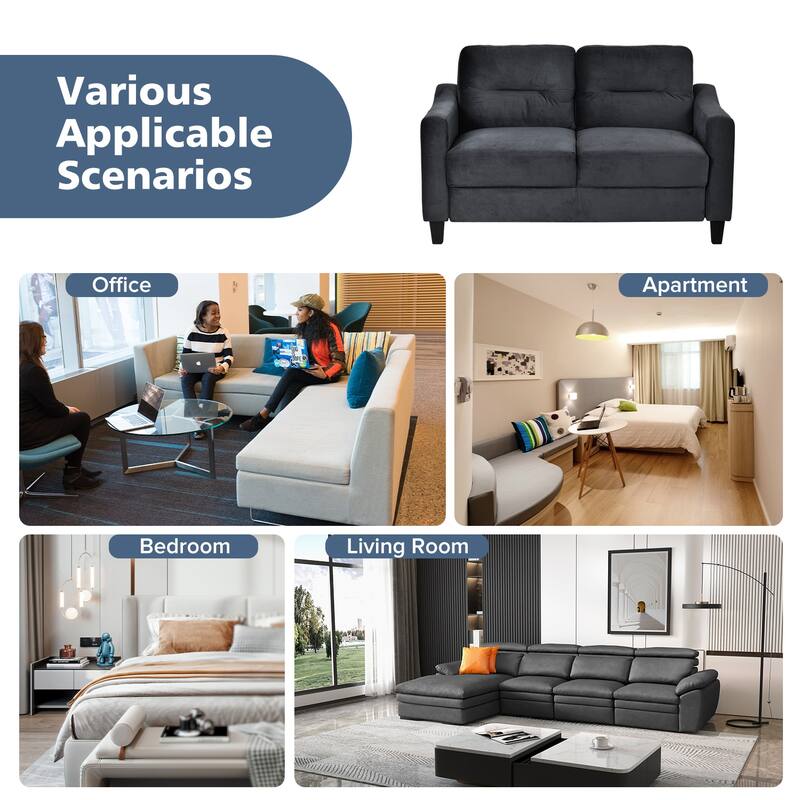 54.3" Velvet 2-Seater Sectional, Detachable Cushions
