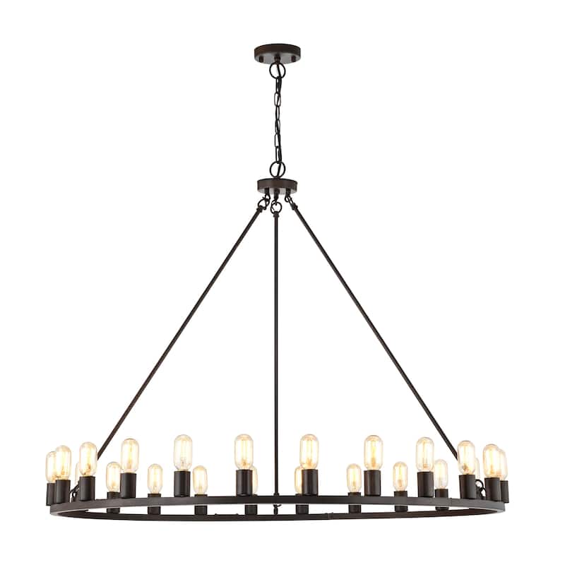 The Gray Barn Liam 48-inch Round Wagon Wheel 24-light Chandelier - Rustic Iron