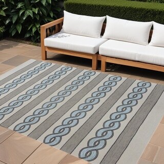 HomeRoots Ivory And Blue Abstract Handmade Indoor Outdoor Area Rug - 5 ...