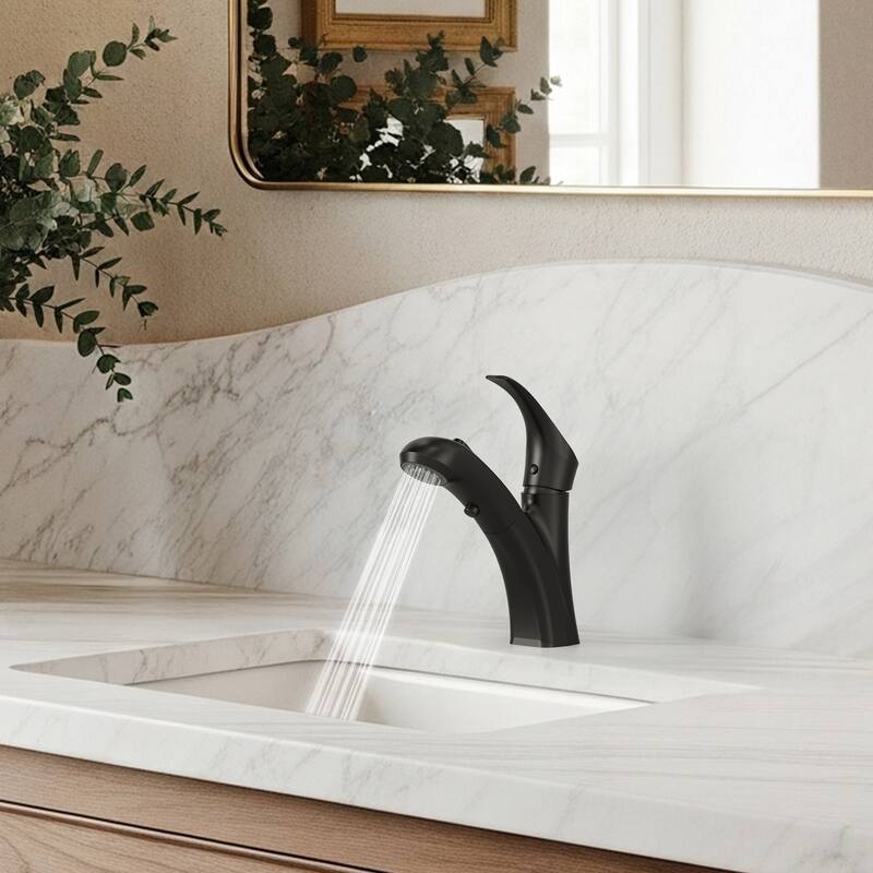 Single Handle Single Hole Pull-Out Basin Bathroom Faucet with Pop‑Up Drain