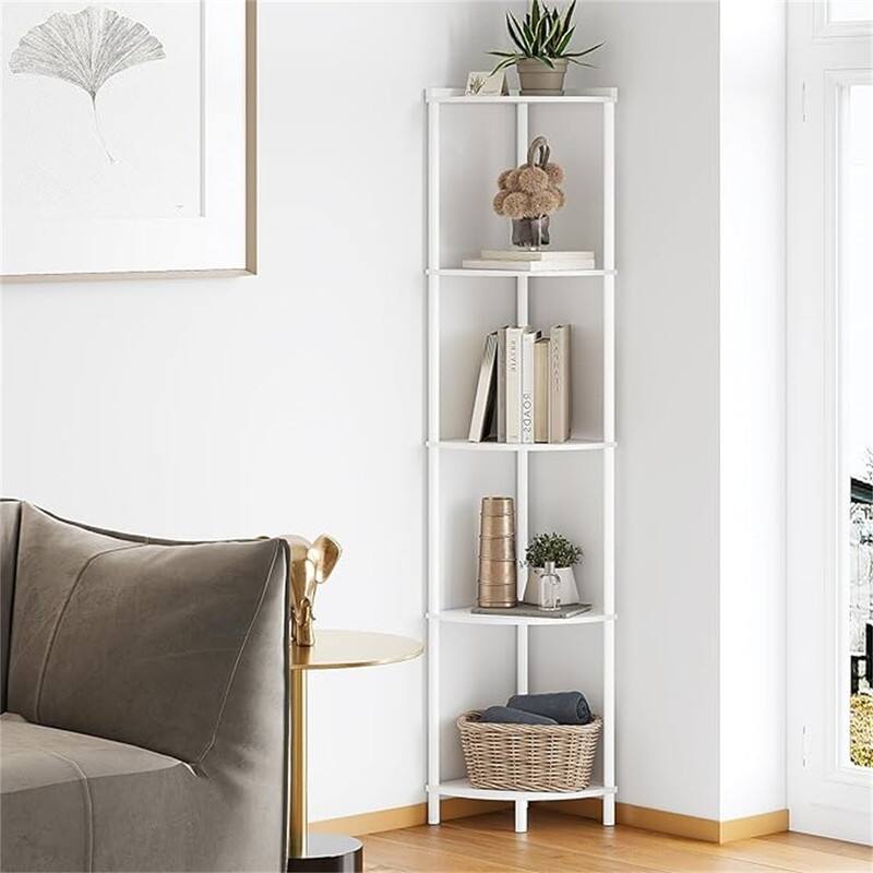 5 Tier Corner Shelf Stand - 12.2"D x 12.2"W x 64.9"H - White
