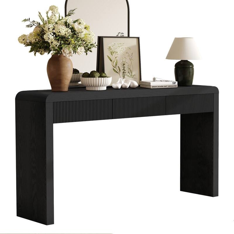 Rustic 52.9" Console Table with 3 Fluted Drawers and Solid Wood Veneer for Entryway Display and Storage