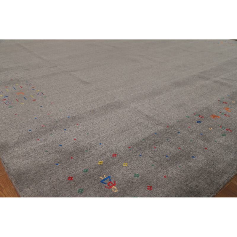 Hand Knotted Oriental 100% Wool Carpet Tribal Tribal Greys & Charcoal Gabbeh Area Rug - 12' 3'' X 8' 11''
