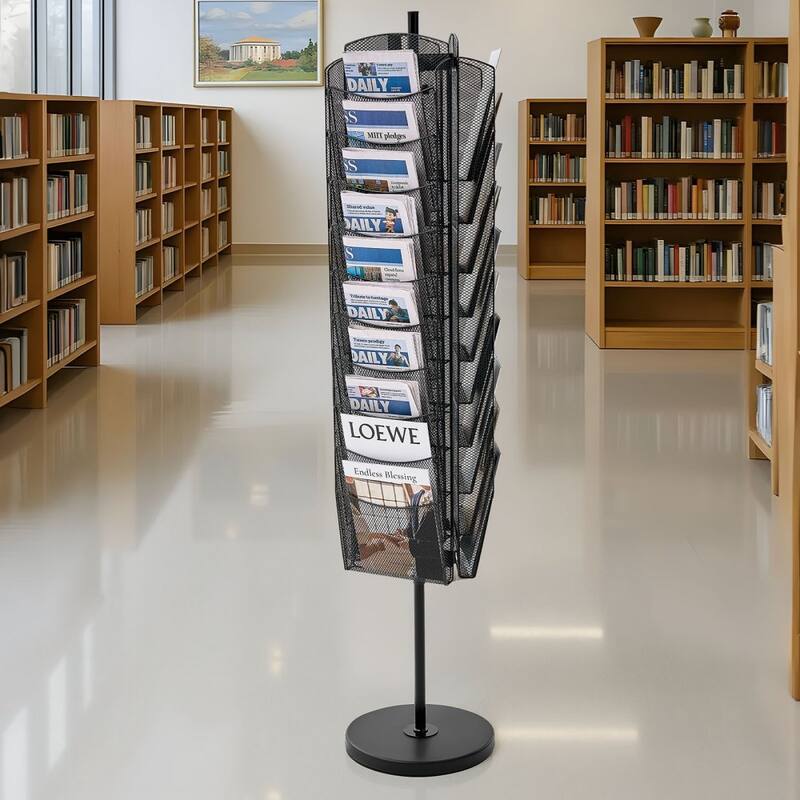 30-Tier Rotating Metal Magazine Display Rack 360° Swivel Literature Stand for Brochures, A4 Documents & Catalogs