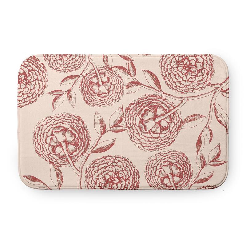 Antique Flowers Bathmat - 34" x 21" - Red