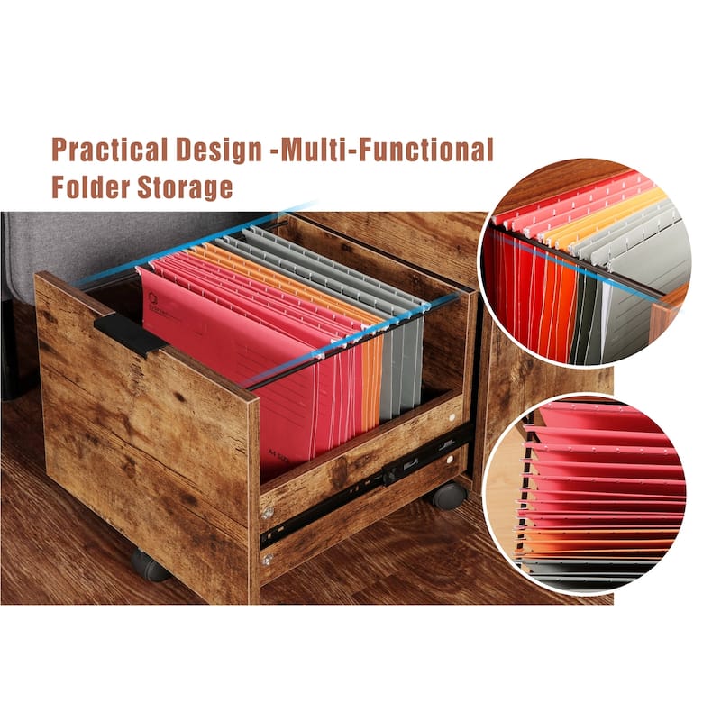 JJS 3 Drawer Rolling File Cabinet Wooden Storage with Lock & Wheels