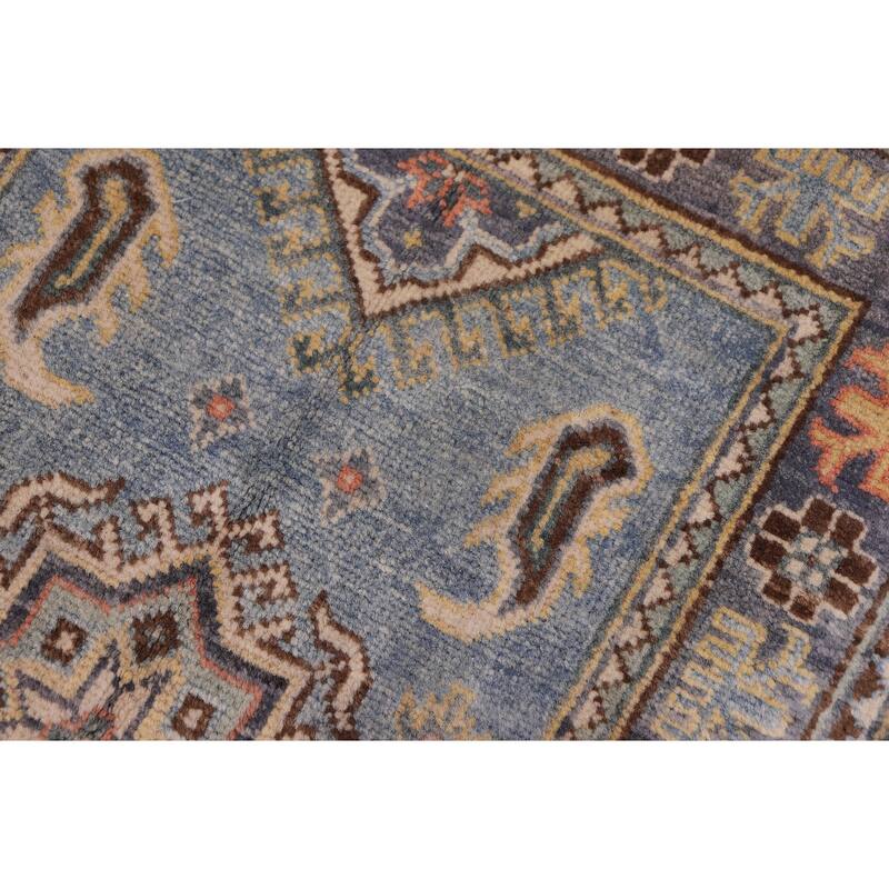 Tribal Kazak Allan Light Blue/Gray Wool Rug - 2'0'' x 3'0''