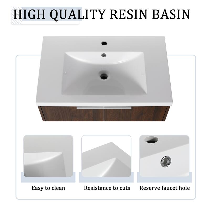 60 Inch Bathroom Vanity with Soft Close Doors, Resin Sink, Ample Storage and Matching Small Shelves (KD Packing)