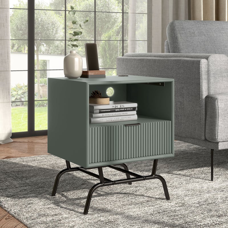 DH BASIC Modern 18-inch 1-Drawer Coffee Table with USB Ports by Denhour