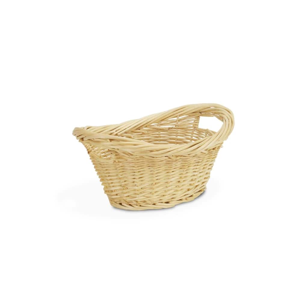 16" Beige and Brown Tapered Oval Laundry Basket
