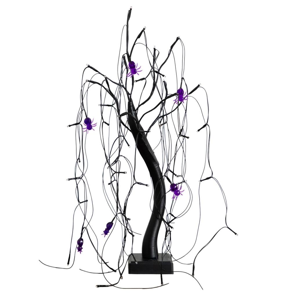 Pre-Lit Halloween Spider Artificial Willow Tree - 2' - Orange and Purple LED Lights