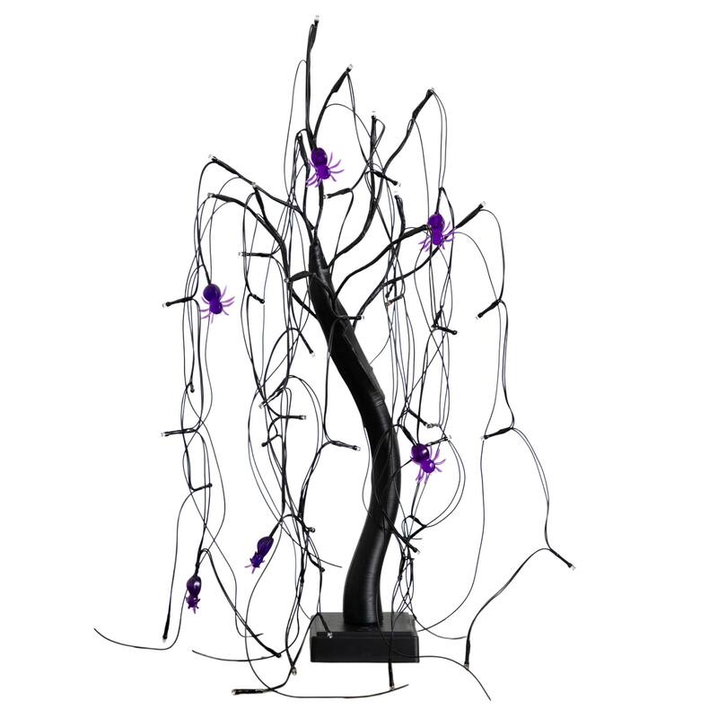 Pre-Lit Halloween Spider Artificial Willow Tree - 2' - Orange and Purple LED Lights