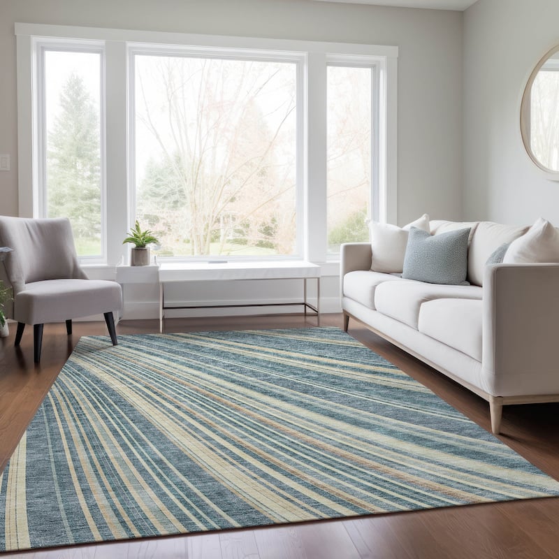 Machine Washable Indoor/ Outdoor Stripe Wave Chantille Rug