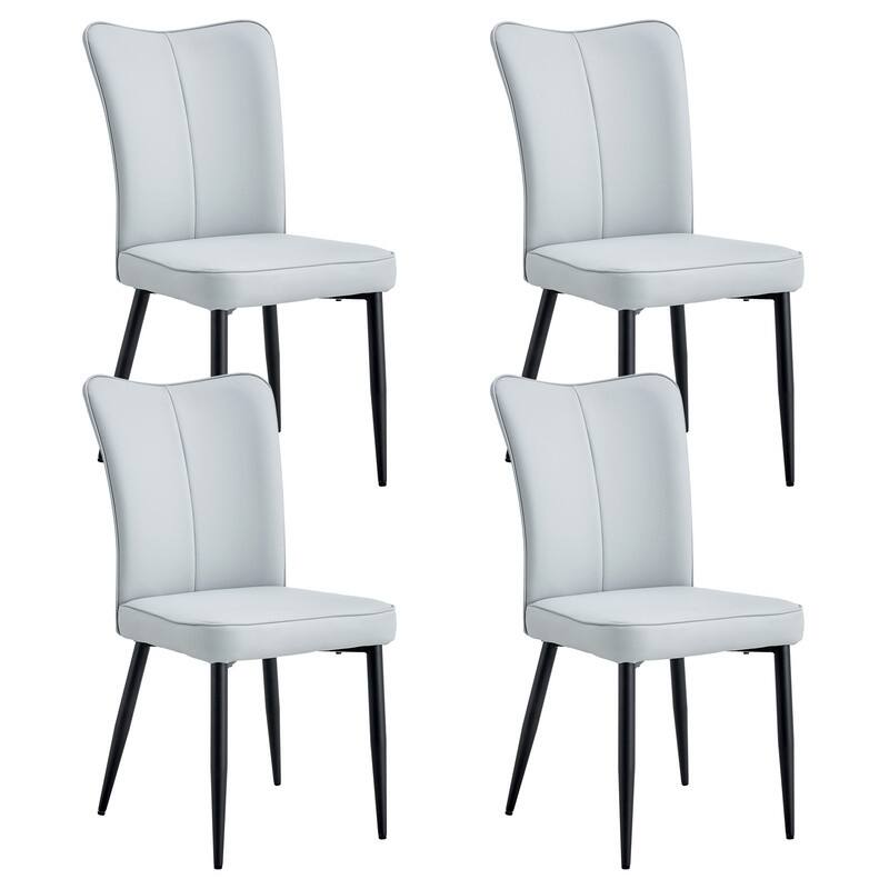 Modern/Minimalist Style PU Leather Dining Chairs Set of 4 with Black Metal Legs