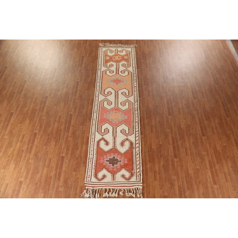 Turkish Anatolian Natural Dye Runner Rug Handmade Wool Carpet - 3'5"x 13'5"