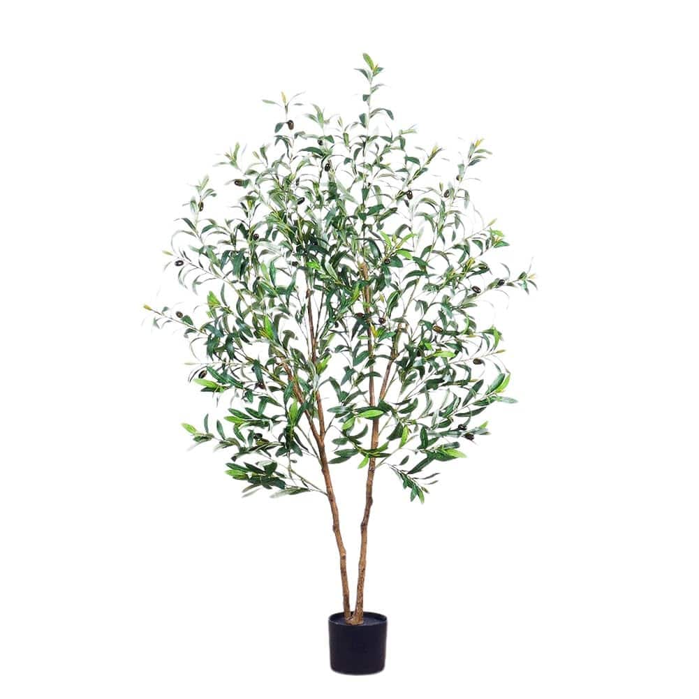 Artificial Olive Tree, Fake Olive Tree, 5 Feet Tall Fake Potted Olive Tree, Natural Wood Trunk, Indoor Decor