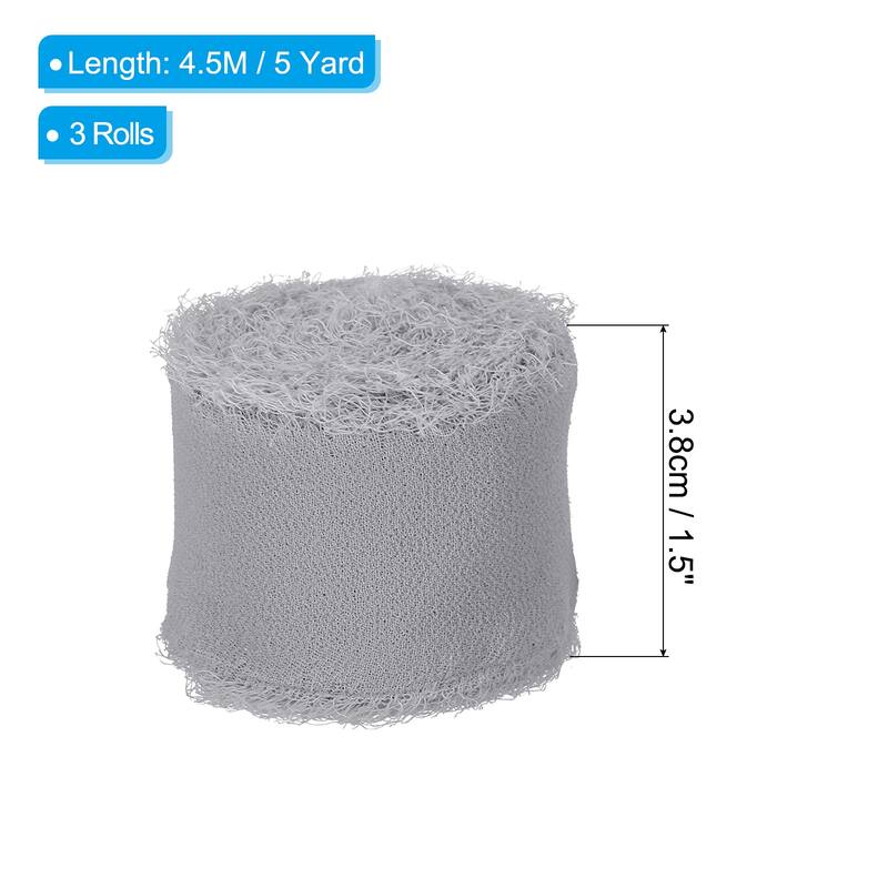 Fringe Chiffon Silk Ribbon 1.5" 3 Roll Handmade Frayed Ribbon - Grey - 5Yard