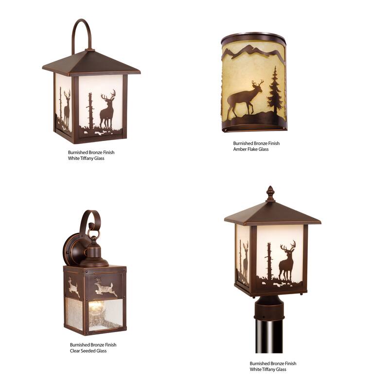 Bryce 1 Light Bronze Rustic Deer Tree Outdoor Wall Lantern White Glass - 8-in W x 12.5-in H x 9-in D