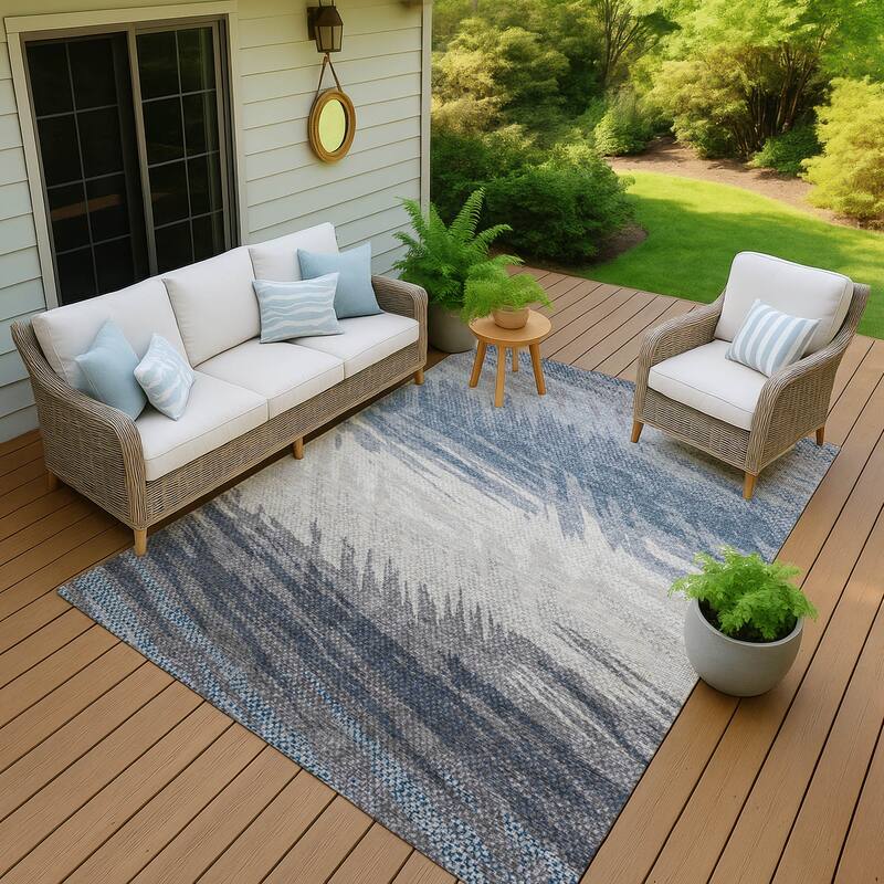 Machine Washable Indoor/ OutdoorAbstract Brushstrokes Chantille Rug - Denim - 2'6" x 3'10"