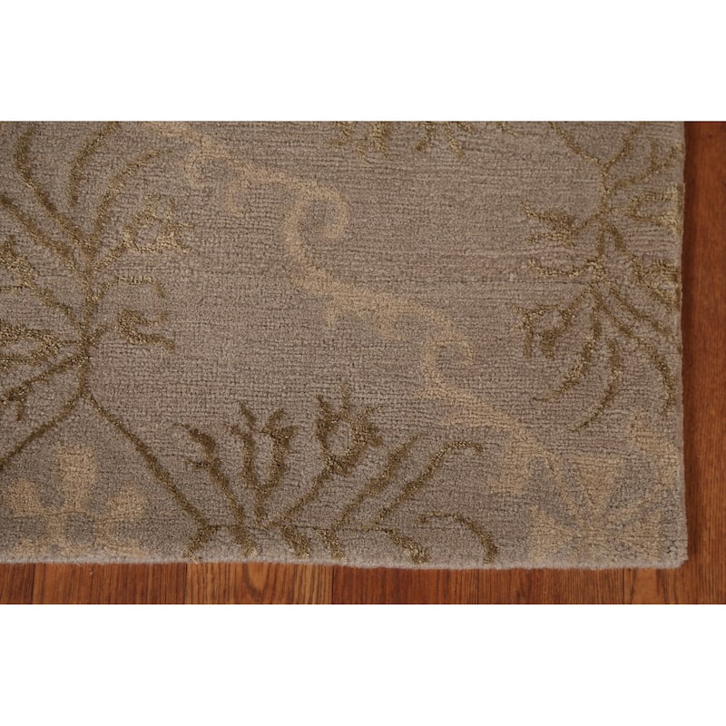 All-Over Beige Nepalese Contemporary Area Rug Handmade Wool Carpet - 4'1"x 5'11"