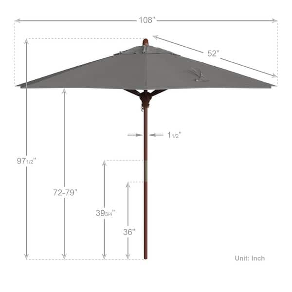 dimension image slide 4 of 21, California Umbrella 9ft Marenti Wooden Sunbrella Patio Umbrella with Sunbrella Fabric, Base Not Included