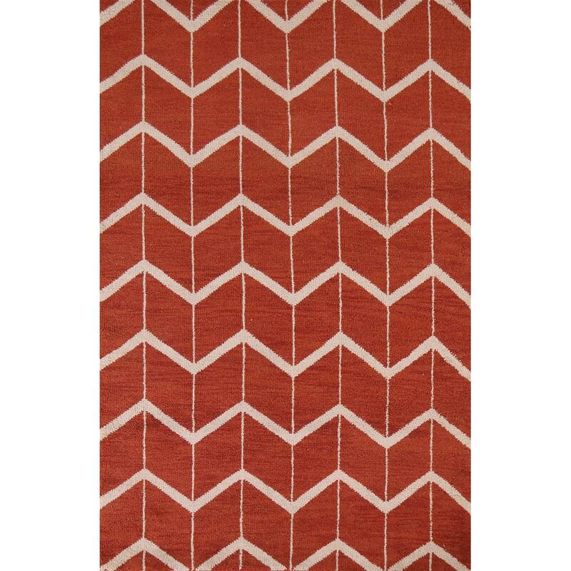 Hand Knotted Oriental 100% Wool Carpet Modern All-Over Oranges & Rust Gabbeh Area Rug - 7' 7'' X 5' 2''