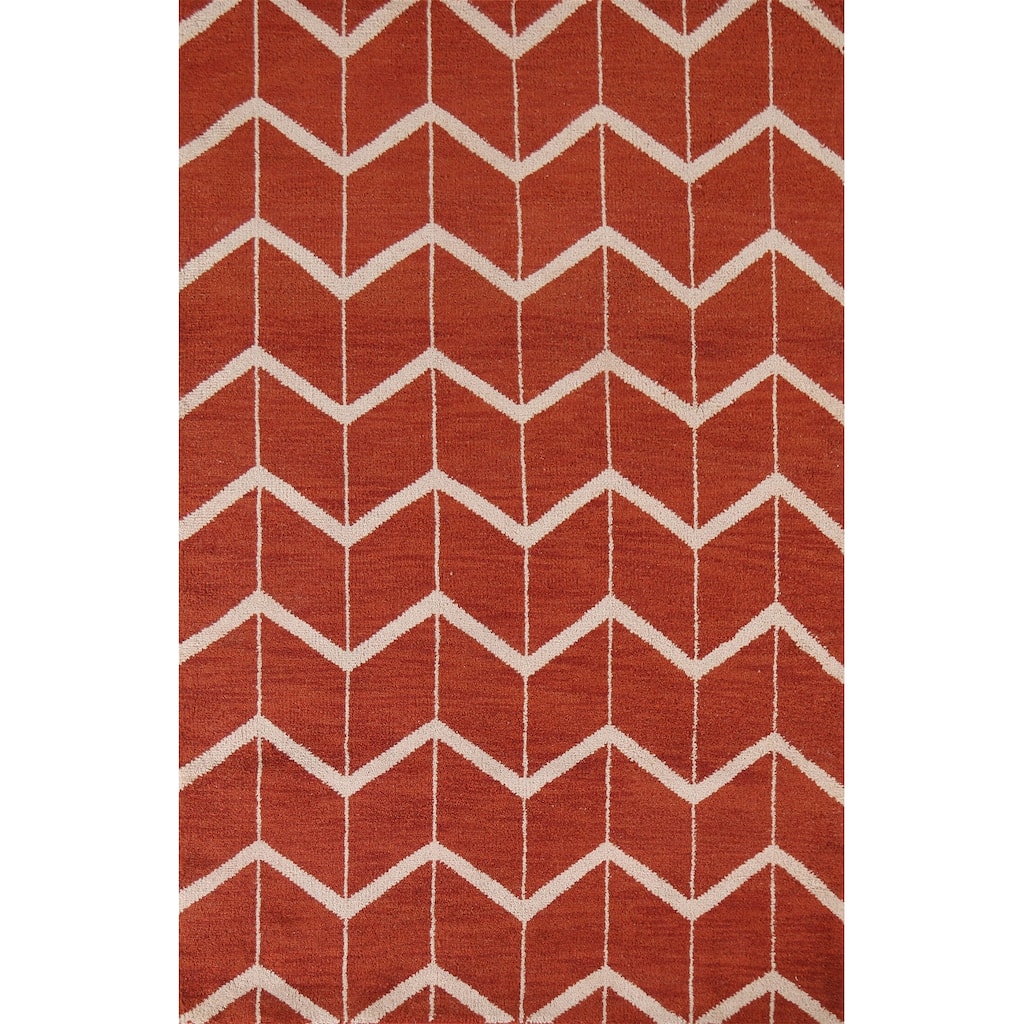 Hand Knotted Oriental 100% Wool Carpet Modern All-Over Oranges & Rust Gabbeh Area Rug - 7' 7'' X 5' 2''