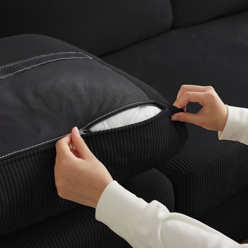 101'' Corduroy Upholstered Sectional Sofa With Storage Ottoman