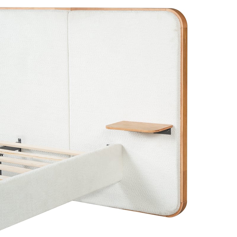 Christopher Knight Home - Modern Boucle Upholstered Platform Bed with Built-In Floating Shelves