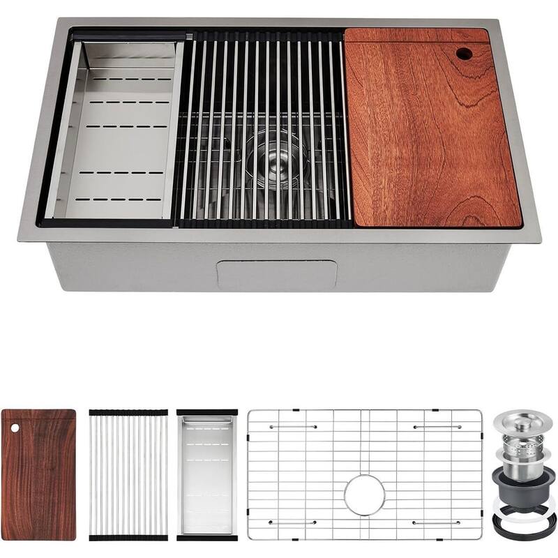 32"X19"x10" Undermount Kitchen Single Bowl Sink for Kitchen Countertop Installation - Black