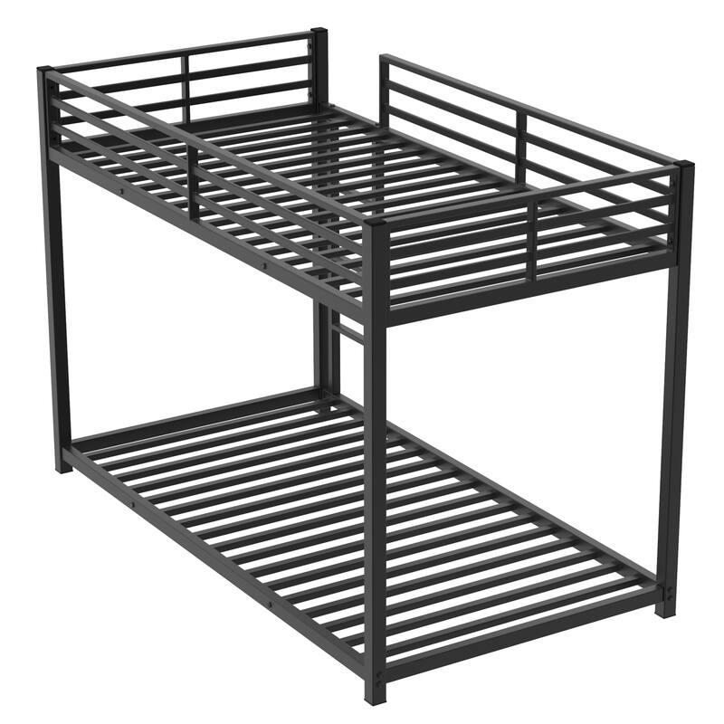 Twin Over Twin Metal Bunk Bed, Low Bunk Bed with Ladder, Black, Sturdy Steel Construction, Safe Design, Easy Assembly
