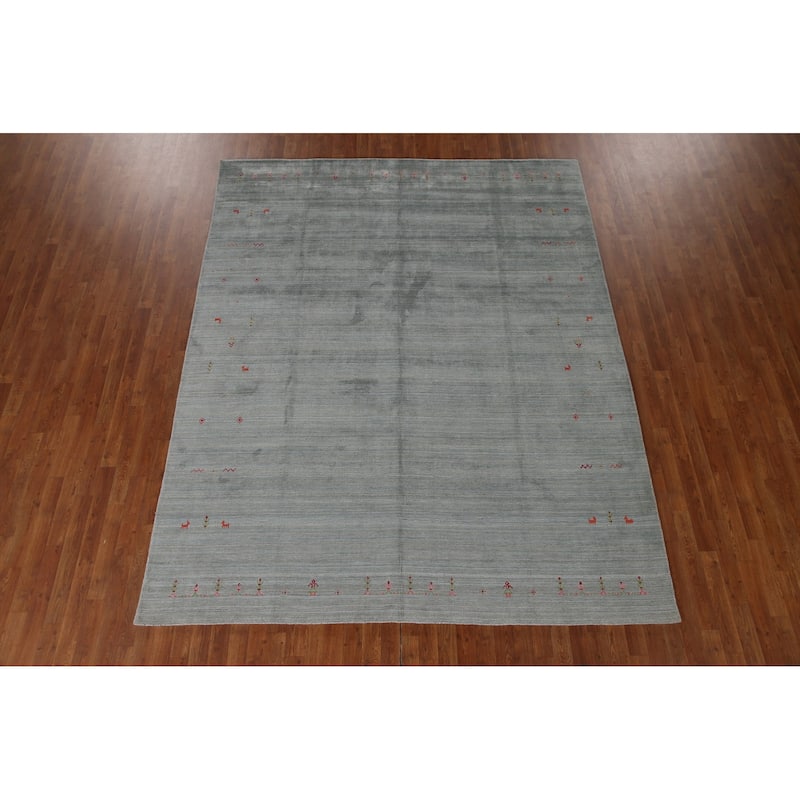 Grey Gabbeh Oriental Area Rug Hand-Knotted Wool Carpet - 8'0"x 9'10"
