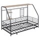 preview thumbnail 14 of 78, Metal House Bed with Trundle, Twin/Full Size Daybed Playhouse Bed with Bulit-in Storage Shelves and Metal Grid for Kids Teens