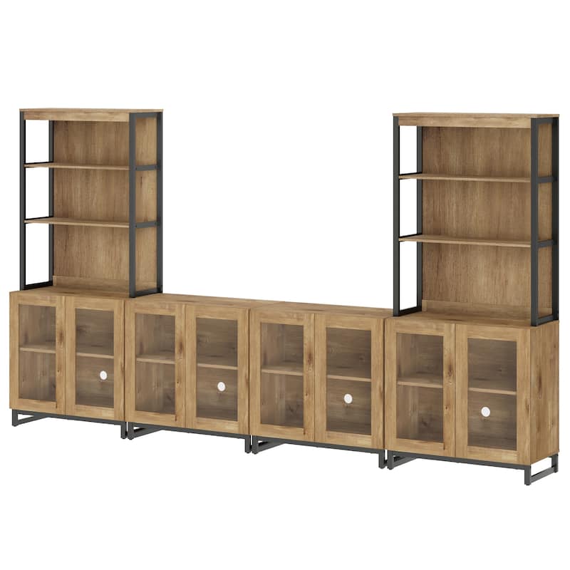 Modern 72" Tall Bookcases with Glass Doors and Adjustable Shelves, Wood Bookshelves for Home Office, Living room.