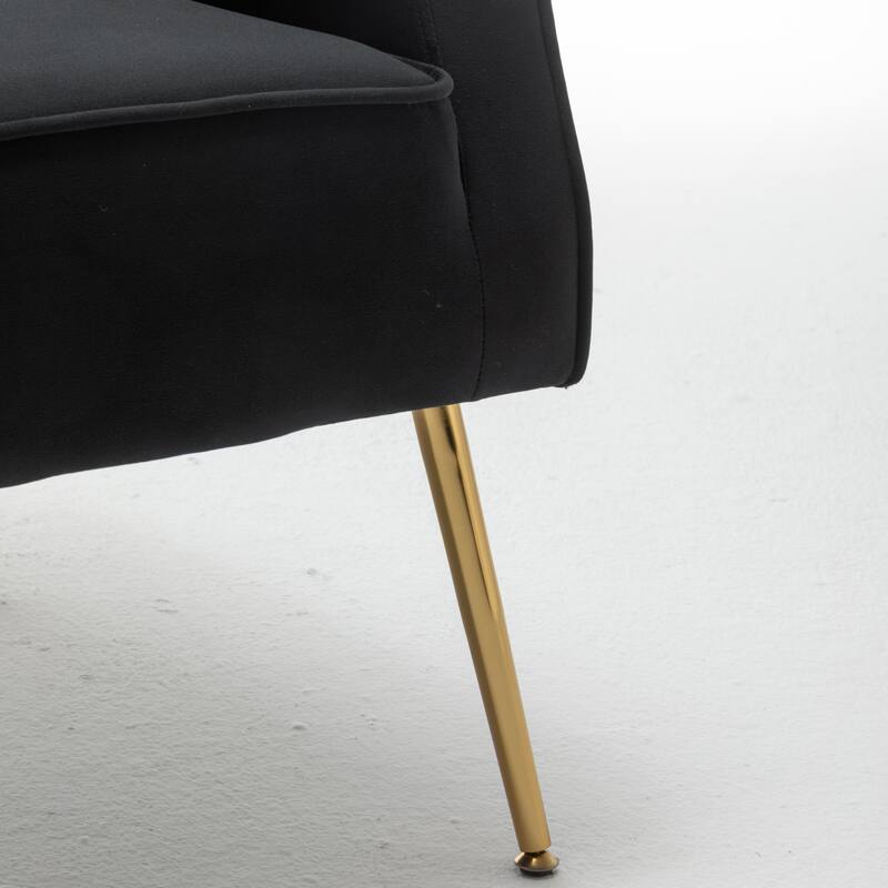 SEYNAR Modern Velvet Accent Arm Vanity Chair with Wingback and Gold Legs for Living Room