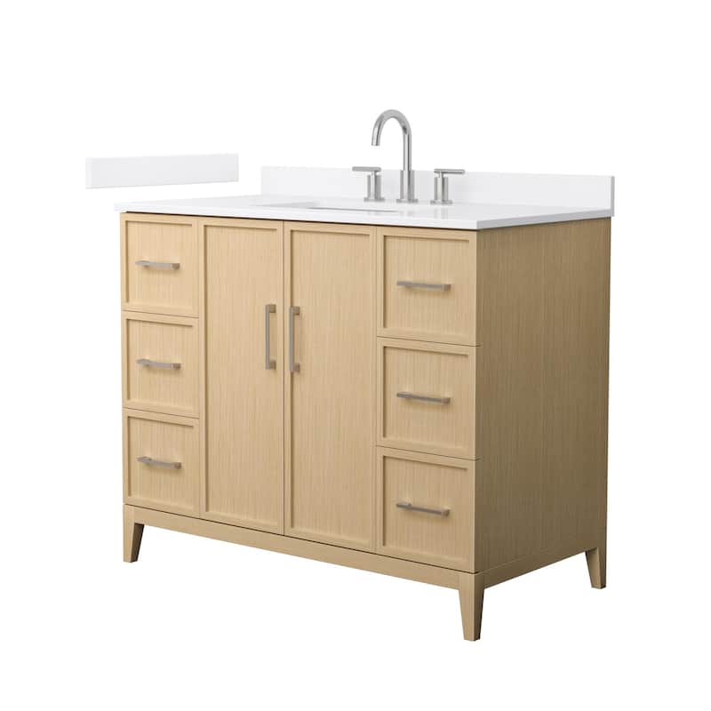 Elan 42-inch Single Vanity, 3 Hole Quartz Top - White Oak, Nickel Trim, White Quartz Top