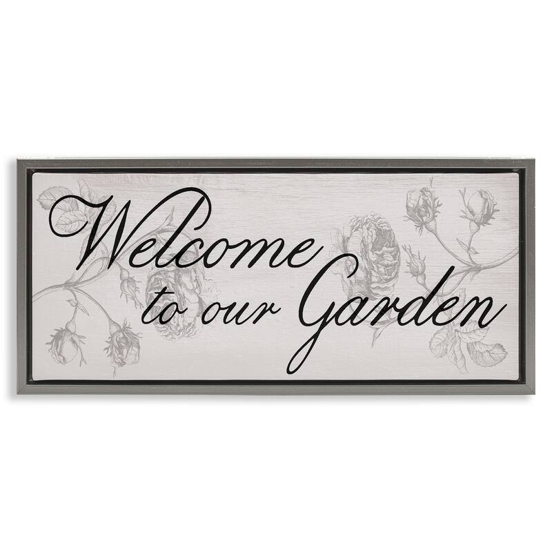 Stupell Vintage Welcome To The Garden Framed Floater Canvas Wall Art Design By Lil' Rue - 25 x 11 - Grey