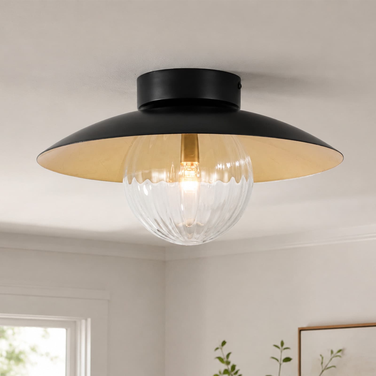 Rennnsan 1-Light Industrial Matte Black Flush Mount Ceiling Light for Hallway - 13.8 in. W x 7.9 in.H
