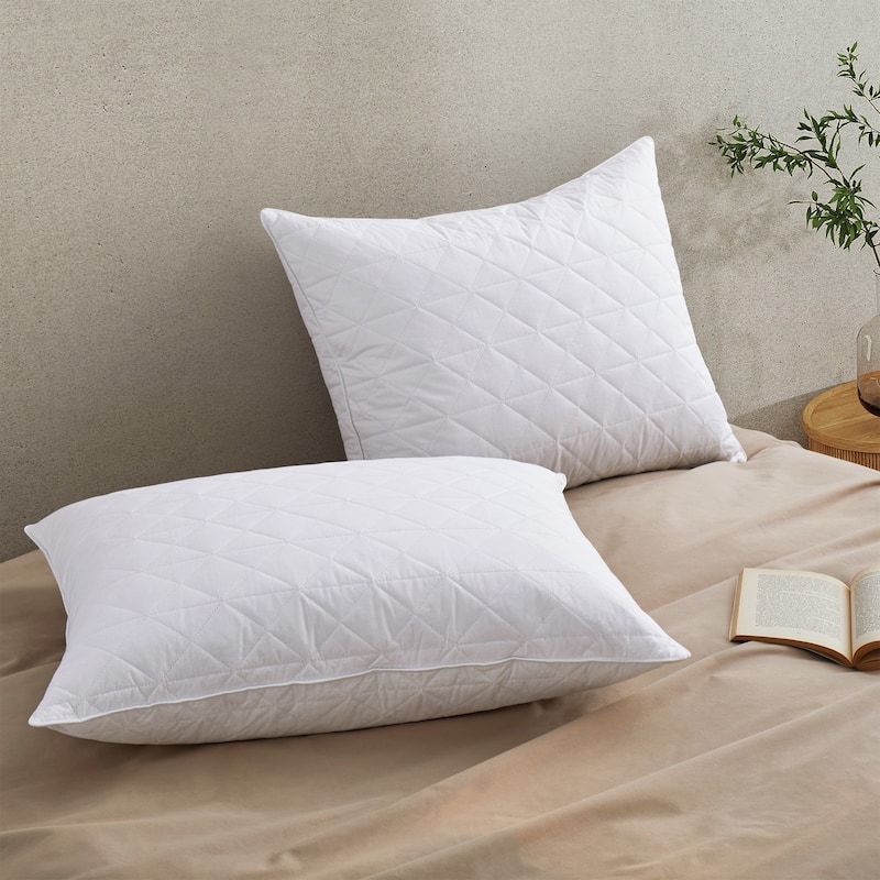 2 Pack Hotel Quality Goose Feather Bed Pillows for Side & Back Sleepers