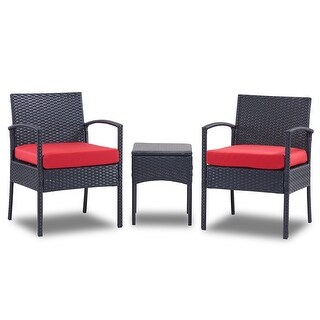 Tappio Outdoor Bistro Set PE Rattan Chairs with Cushions (Set of 3) - 28"H x 23.3"W x 23.3"D